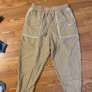 Nike Essential Woven High-Rise Pants Drawstring Waist Sherpa Fur Trim